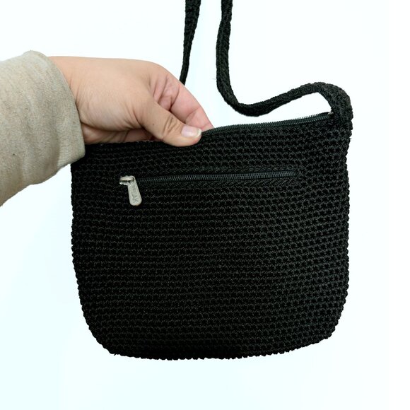 The Sak Black Crochet Top Zip Crossbody Bag Purse - Picture 3 of 6